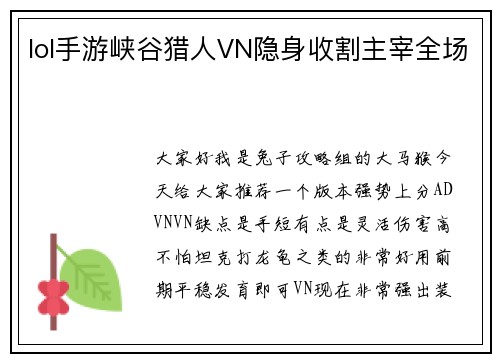lol手游峡谷猎人VN隐身收割主宰全场